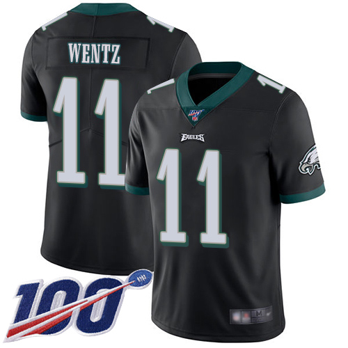 Men Philadelphia Eagles #11 Carson Wentz Black Alternate Vapor Untouchable NFL Jersey Limited Player->nfl t-shirts->Sports Accessory